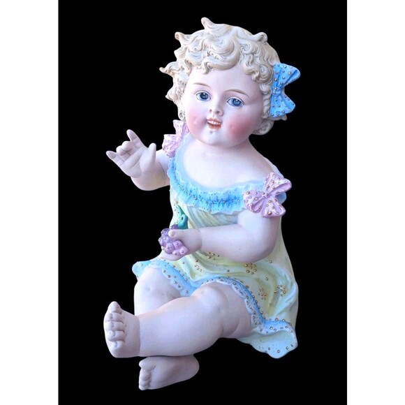 ANTIQUE GERMAN VICTORIAN CONTA BOEHME PIANO BABY GIRL DOLL BISQUE 9.25" FIGURINE - Picture 3 of 6